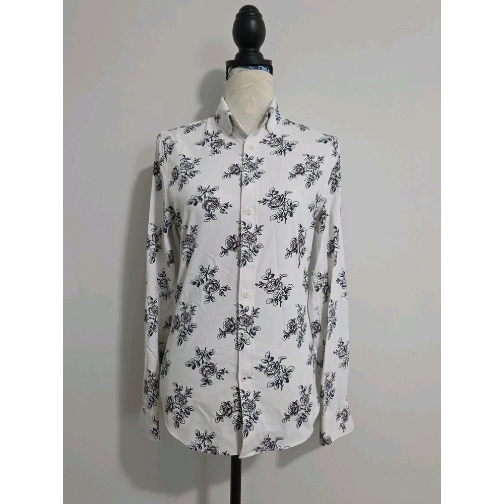 Express Women's White Floral Slim Fit Casual Button-Up Top Size XS Long Sleeve